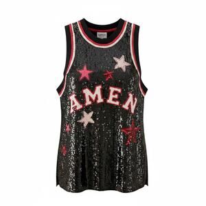 AMEN Sequin Mini Dress Black Embellished Sleeveless M NWT